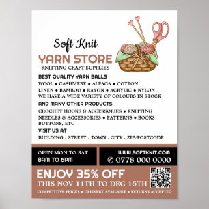 Knitting Basket, Knitting Store, Garn Store Poster