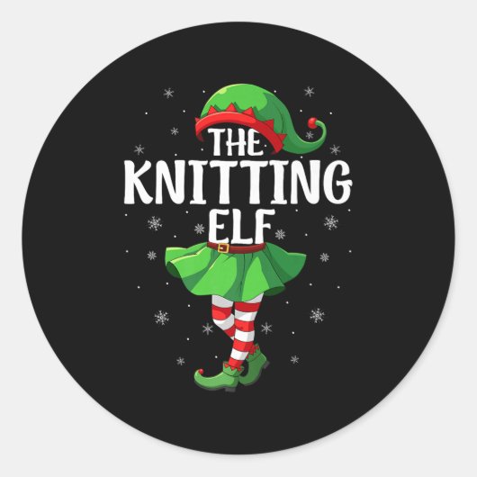 Knitting Elf Christmas Girls Women Elf Squad Xmas Ronde Sticker (Voorkant)