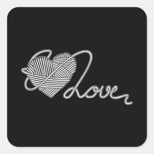 Knitting Heart Love Yarn Wool Crochet Stash Vierkante Sticker