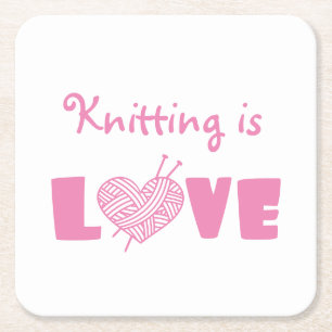 Knitting is Love Vierkante Kartonnen Onderzetter