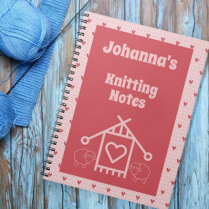 Knitting noten roze harten en schapen notitieboek