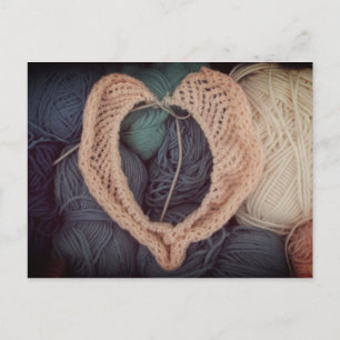Knitting pink heart-shaped babyknitting postcard briefkaart