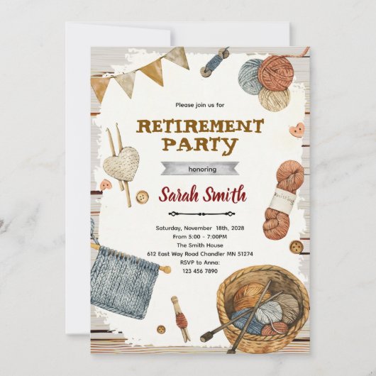 Knitting Retirement Party Invitation (Devant)