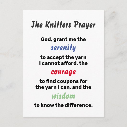 Knitting Serenity Prayer Joke Briefkaart (Voorkant)