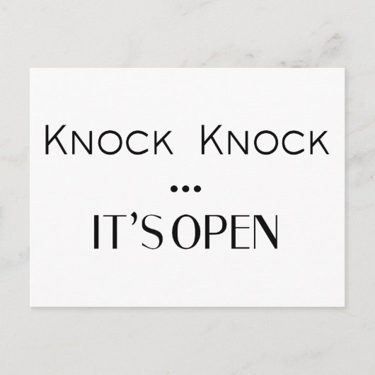 Knock Knock Het is open Briefkaart (Voorkant)