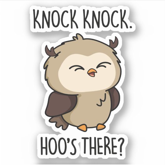 Knock Knock Hoos Daar Funny Owl Pun Sticker (Voorkant)
