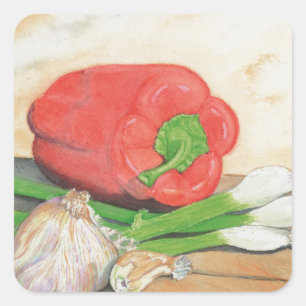 Knoflook, uien en peper vierkante sticker
