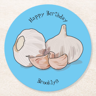 Knoflookillustratie cartoon ronde kartonnen onderzetter