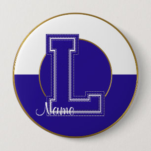 Knoop de Met monogram van de school, blauw-Witte Ronde Button 4,0 Cm