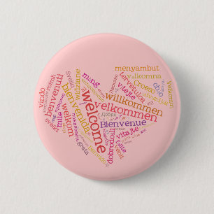 Knoop de welkom van het Hart (vele talen) Ronde Button 5,7 Cm