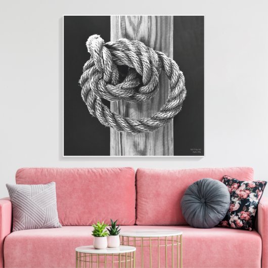 Knoop Een touwknoop, fijne kunst zwart-wit Canvas Afdruk (Insitu (Woonkamer))