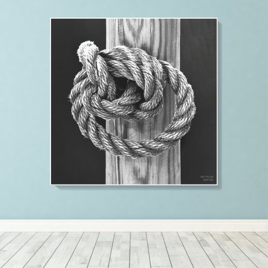 Knoop Een touwknoop, fijne kunst zwart-wit Canvas Afdruk (Insitu (Houten vloer))