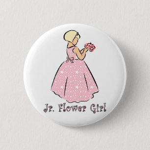 Knoop: Jr. Bloemenmeisje in roze Ronde Button 5,7 Cm