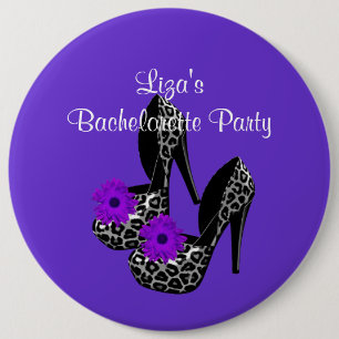 Knoopje Bachelorette Feest Paarse luipaard Schoen Ronde Button 6,0 Cm