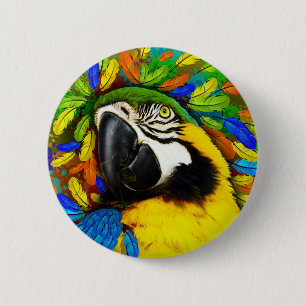 Knoopjes Gold en Blue Macaw Parrot Fantasy Ronde Button 5,7 Cm