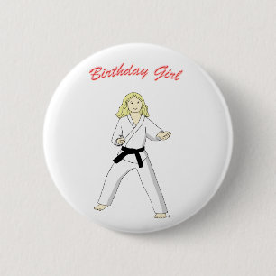 Knooppenning Martial Arts Birthday Girl (blonde) Ronde Button 5,7 Cm