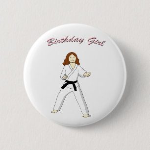 Knooppenning voor Martial Arts Birthday Girl (brun Ronde Button 5,7 Cm
