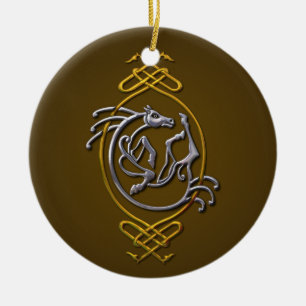 Knoopwerk voor Keltische paarden - Zilver en goud Keramisch Ornament