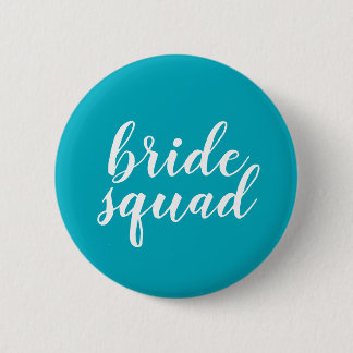 Knop Blauw en wit "bride squad" Ronde Button 5,7 Cm