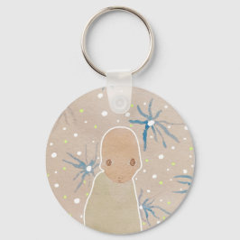 Knop Blauwe bloemen Sleutelhanger