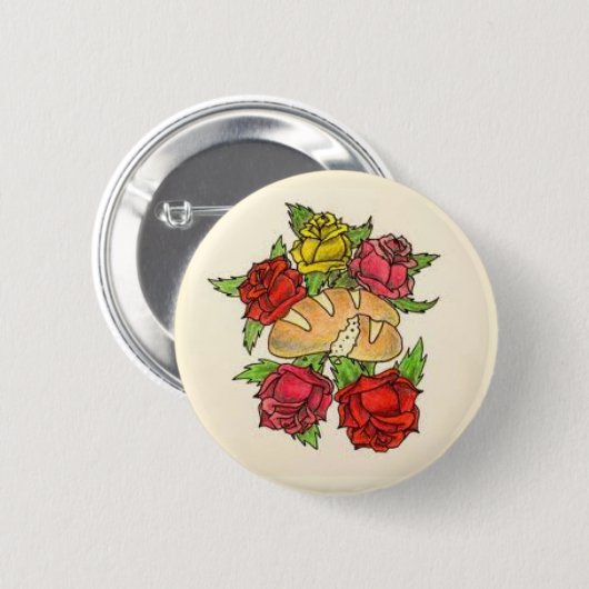 Knop Brood en Rozen Ronde Button 5,7 Cm (Voorkant /achterkant)