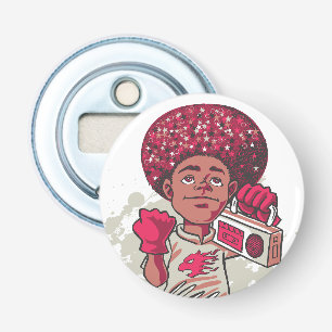 Knop Flesopener – JONGEREN Kracht Afro & Boombox Button Flesopener