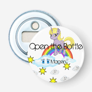 Knop Flesopener Pony Regenboog Wolken Button Flesopener