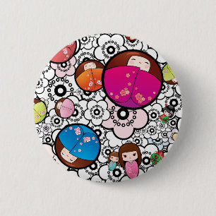 Knop Funky Japans Kokeshi Dolls Ronde Button 5,7 Cm