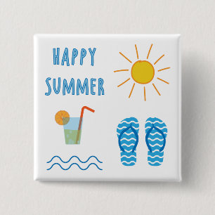 Knop Gelukkige Zomer Vierkante Button 5,1 Cm