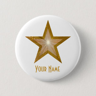 Knop 'Gold' Star 'Jouw naam' wit Ronde Button 5,7 Cm