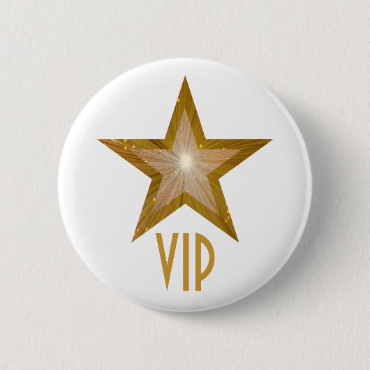 Knop 'Gold' Star 'VIP' wit Ronde Button 5,7 Cm (Voorkant)
