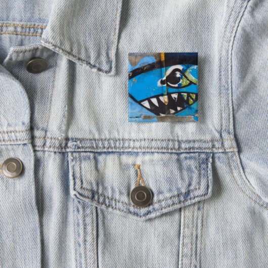 Knop Graffiti shark Vierkante Button 5,1 Cm (In situ)
