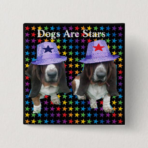 Knop Honden Zijn Sterren Vierkante Button 5,1 Cm