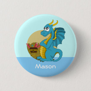 Knop met draak cartoon ronde button 5,7 cm