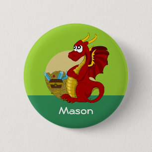 Knop met draak cartoon ronde button 5,7 cm