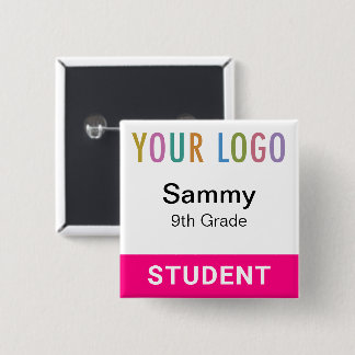Knop met felroze naamlabel voor studenten met scho vierkante button 5,1 cm