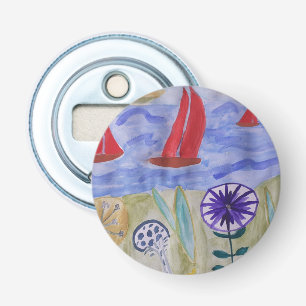 Knop met rode nagels en bloemen button flesopener