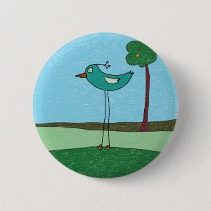 Knop, Mooie vogel en boom Ronde Button 5,7 Cm