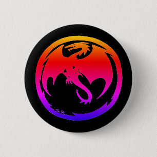 Knop Neon Dragon zwarte knop Ronde Button 5,7 Cm