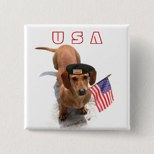 Knop Patriotic dachshund Verenigde Staten Vierkante Button 5,1 Cm