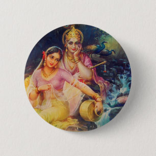 Knop Radha en Krishna Ronde Button 5,7 Cm