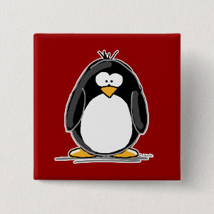 Knop rode pinguïn vierkante button 5,1 cm