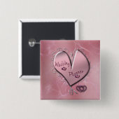 Knop roos bruiloft vierkante button 5,1 cm (Voorkant /achterkant)