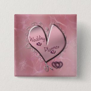 Knop roos bruiloft vierkante button 5,1 cm