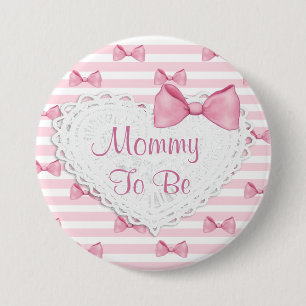 Knop Roze strepen, kant en Baby shower Ronde Button 7,6 Cm