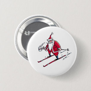 Knop Skiing voor kerstmis Ronde Button 5,7 Cm