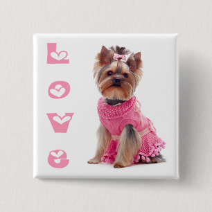 Knop / Speld met Yorkshire Terrier Puppy Hond Vierkante Button 5,1 Cm