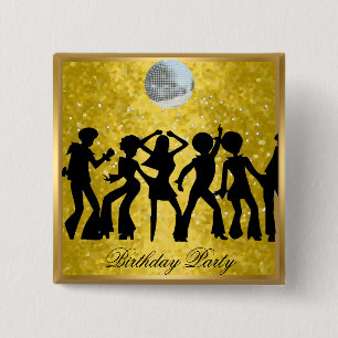 Knop voor 'Birthday Party Retro' van Disco 70 Vierkante Button 5,1 Cm