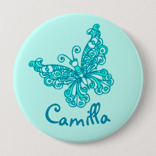 Knop voor gestyleerde aqua butterfly-kunstnaam ronde button 4,0 cm
