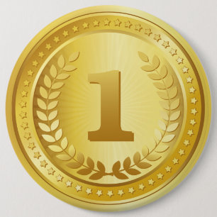 Knop voor gouden medaille, eerste plaats ronde button 6,0 cm